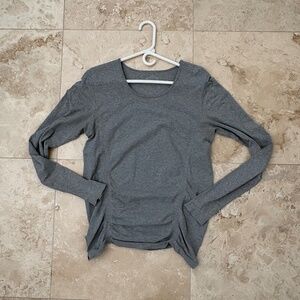 Athleta Heathered Gray top long sleeve Ruched Side size XL